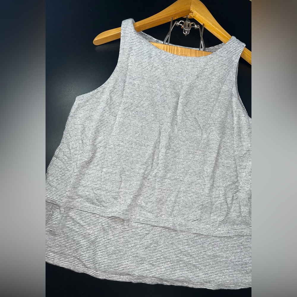 J. Jill Pure Jill Gray Stripe Linen & Modal Blend Layered Tank Large Petite EUC